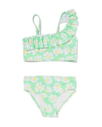 kinder bikini asymmetrisch met bloemen groen