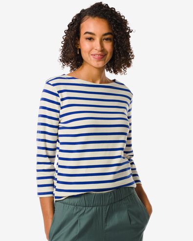 dames t-shirt Cara met boothals en strepen gebroken wit
