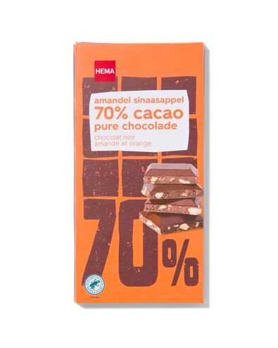 chocoladereep 70% puur amandel sinaasappel 90gram