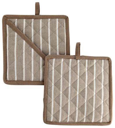 pannenlappen 21x21 katoen taupe/wit - 2 stuks