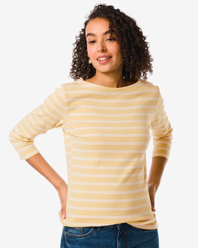 dames t-shirt Cara met boothals en strepen geel