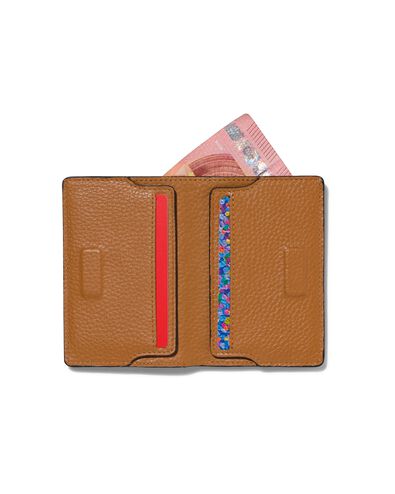 vouwportemonnee met magneetsluiting bruin leer RFID 7x10.5