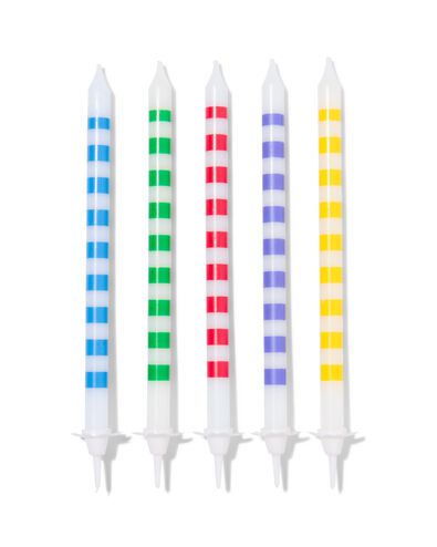 taartkaarsjes met houders strepen 12cm - 10 stuks