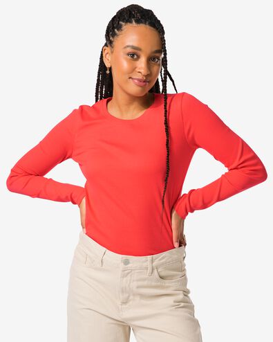 dames t-shirt Clara rib koraal