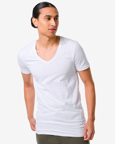 heren t-shirt slim fit diepe v-hals extra lang wit