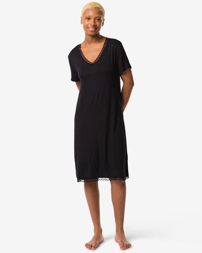 damesnachthemd viscose met kant zwart