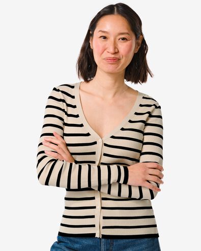 dames vest rib Ornelia zwart/wit