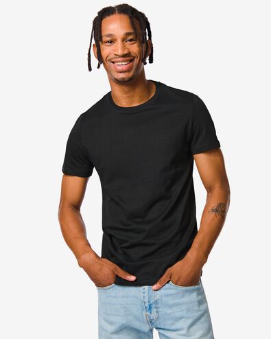 heren t-shirt regular fit o-hals - 2 stuks zwart