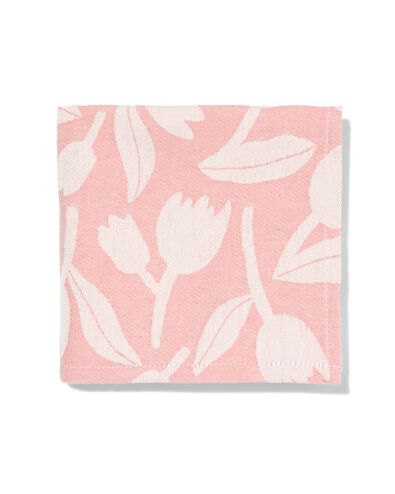 theedoek 65x65 katoen roze met tulpen