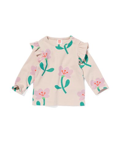 newborn babyshirt rib bloemen ecru