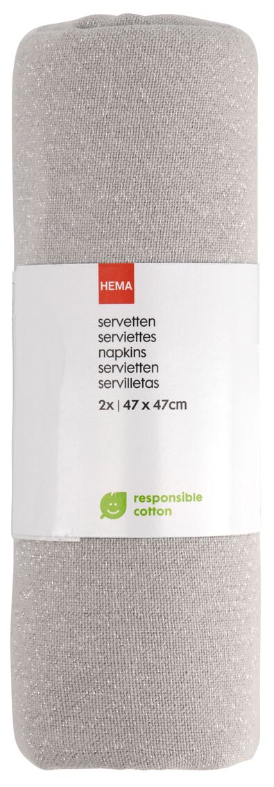 servetten katoen 47x47 grijs met glitters - 2 stuks