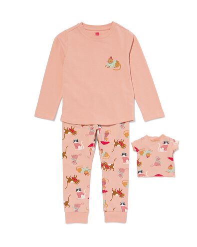 kinder pyjama met katten en poppennachtshirt lichtroze