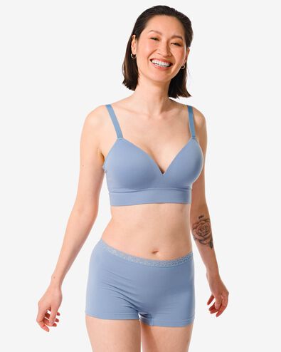 dames shortie naadloos met kant blauw