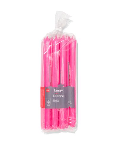 lange huishoudkaarsen &Oslash;2.2x29 fluor roze - 12 stuks