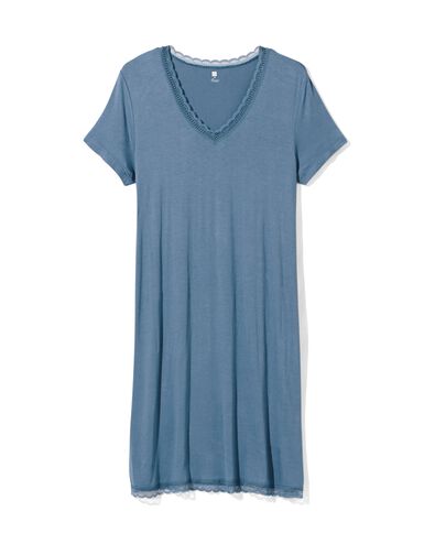 damesnachthemd viscose met kant middenblauw