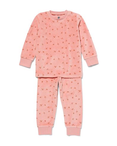 baby pyjama velours bloemen oudroze