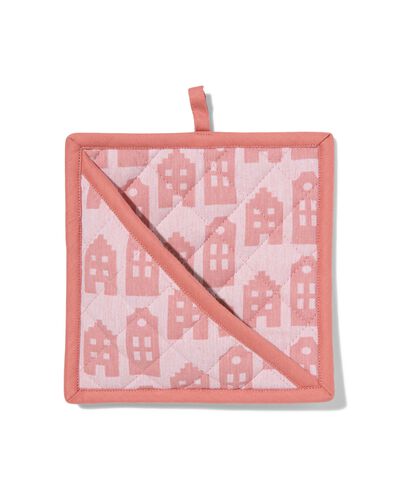 pannenlap 21x21 roze huisjes