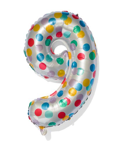 folieballon met confetti XL cijfer 9