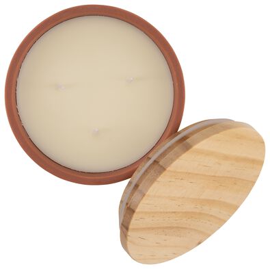 kaars met 3 lonten in terra pot &Oslash;11x7.5