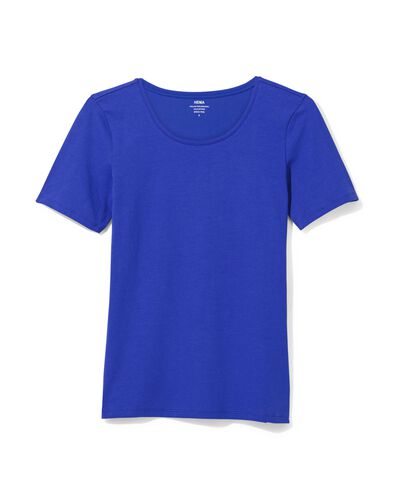 dames shirt slim fit o-hals korte mouw blauw