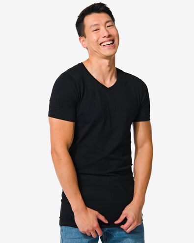heren t-shirt slim fit v-hals extra lang zwart