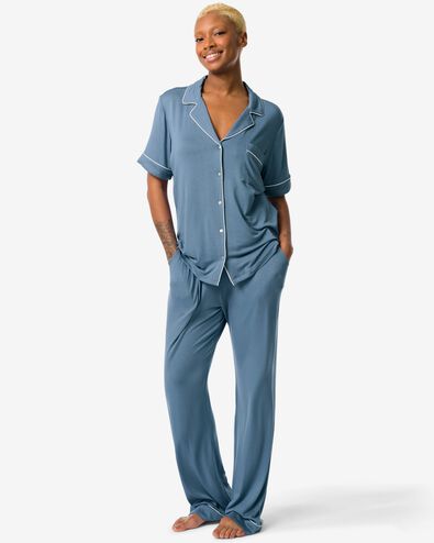 damespyjamabroek viscose middenblauw