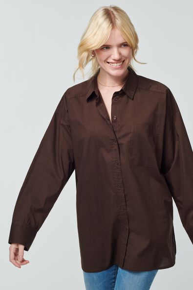 dames blouse poplin India bruin