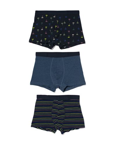 korte herenboxers katoen stretch tropisch - 3 stuks donkerblauw