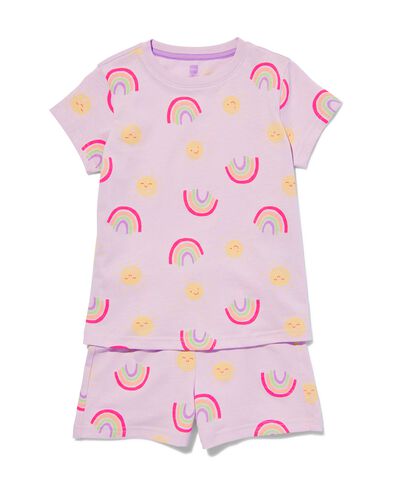 kinder shortama katoen regenboog en poppennachtshirt lila