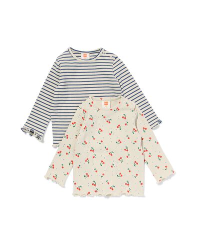 baby t-shirts rib met kersen en strepen - 2 stuks ecru