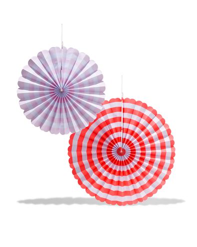 waaiers papier roze/rood - 2 stuks