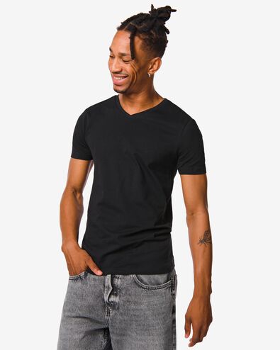 heren t-shirt slim fit v-hals zwart