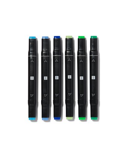 twin tip markers blauw-groen - 6 stuks