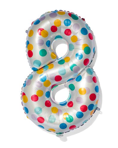 folieballon met confetti XL cijfer 8
