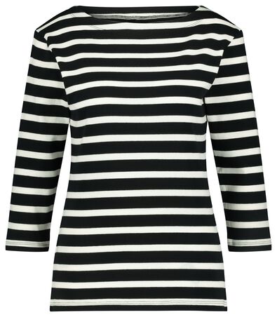 dames t-shirt streep boothals zwart/wit