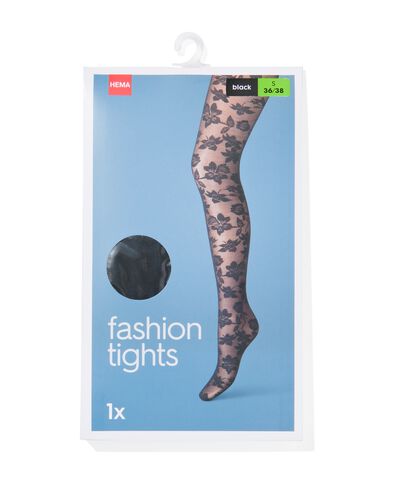 fashion panty met bloemen 30D zwart