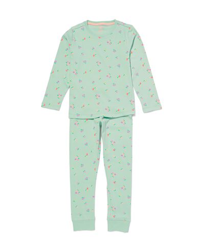 kinderpyjama met bloemen rib katoen/stretch lichtblauw