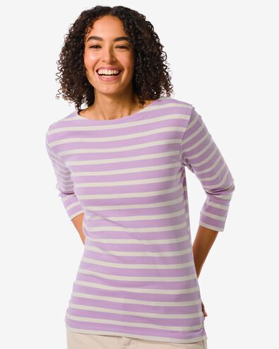 dames t-shirt Cara met boothals en strepen lila