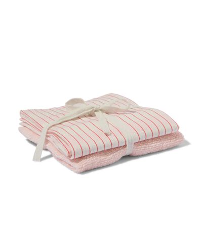 thee- en keukendoek katoen strepen rood/roze - 2 stuks