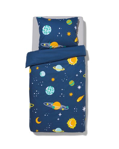 kinderdekbedovertrek - zacht katoen - 140 x 200 - donkerblauw planeten
