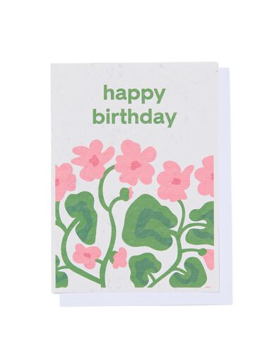 wenskaart 'happy birthday' met bloemenzaadjes