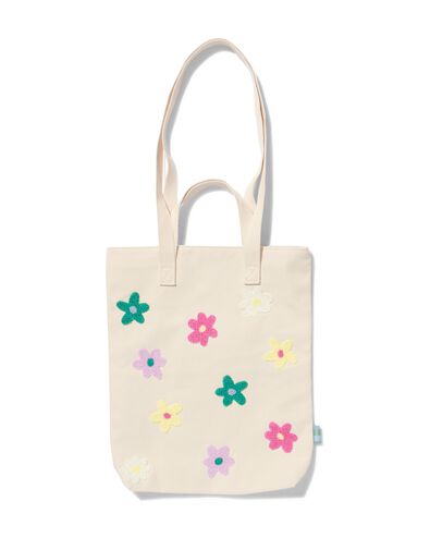 canvas tas met badstof bloemen 36x42