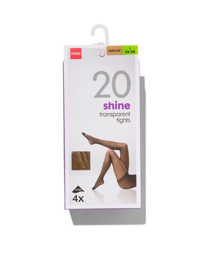 4-pak pantys glans transparant 20 denier naturel