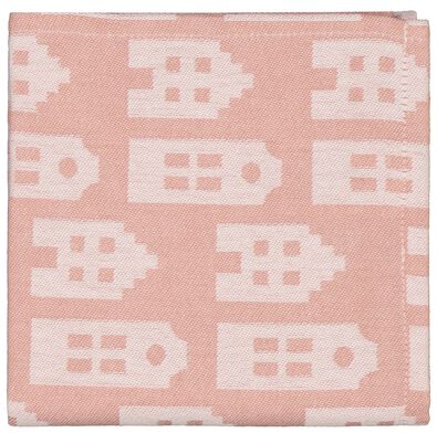 theedoek 65x65 katoen roze huisjes