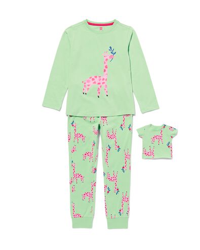 kinder pyjama stretch katoen giraf en poppennachtshirt groen