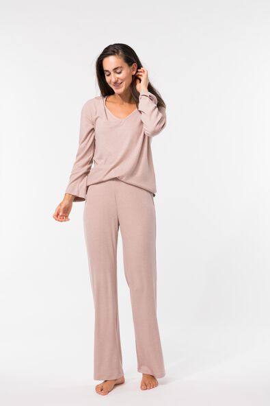 dames loungebroek met ribbels naturel