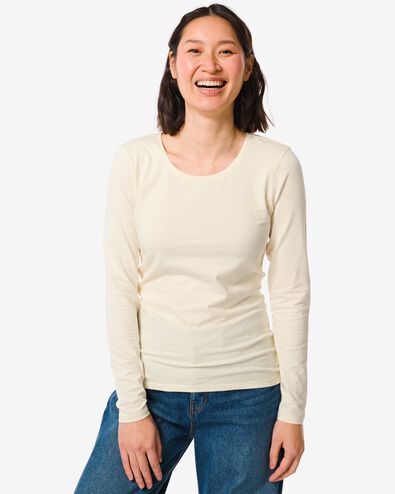 dames t-shirt o-hals lange mouw gebroken wit