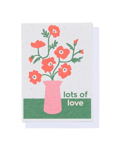 wenskaart 'lots of love' met bloemenzaadjes