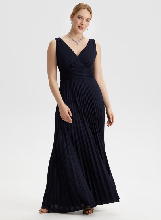 Pleated Detail Wrap-Style Dress