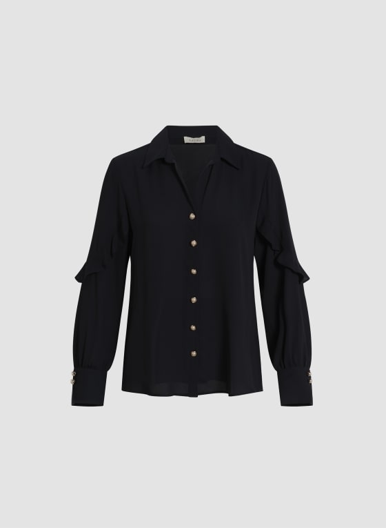 Ruffle Detail Button-Down Blouse